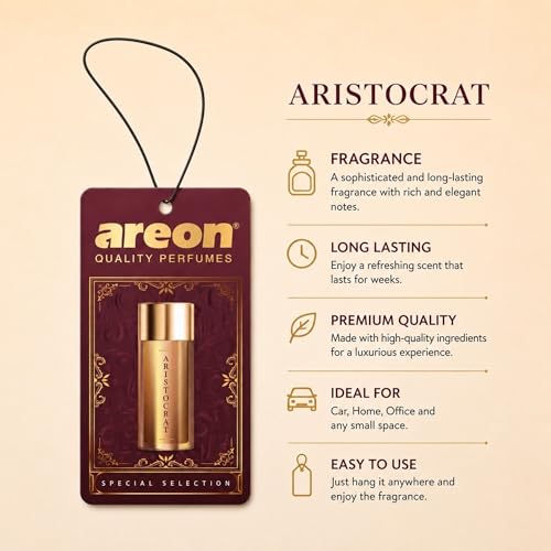 Image of AREON Luxury Aristocrat SS01 Car Hanging Air Freshener - Long Lasting Car Air Freshener, Premium Hanging Car Fragrance, Elegant Vehicle Interior Freshener - (Pack of 3)