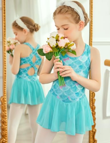 Image of Arshiner Girls Hollow Back Ballet Leotard with Skirt Sleeveless Dance Dress