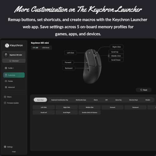 Image of Keychron M3 Mini Wireless Optical Mouse, Bluetooth 5.2 /2.4 GHz /Wired Gaming Mouse, Programmable PixArt 3311 Sensor with up to 12,000 DPI / 300 IPS, Lightweight Ergonomic for Windows Mac Linux - White