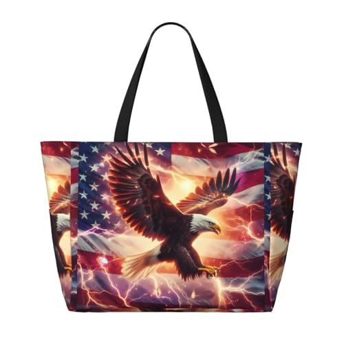 American Flag Eagle 2 Print Large Beach Tote Bag for Women Extra Large Capacity Sandproof Waterproof Pool Bag Suitable for Swimming Pool Gym Groceries Travel2