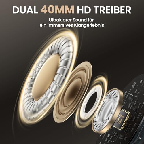 DOQAUS Kopfhörer Kabellose Bluetooth, Bluetooth Kopfhörer Over Ear mit App Steuerung & 9 EQ Modi, 90 Std. Akkulaufzeit, HiFi Stereo Bass, Leicht Faltbar mit Mikrofon, für Reisen, Arbeit & Alltag, Grau