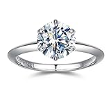 SMILEST 2ct Round Moissanite Solitaire Ring for Women, Brilliant D Color VVS1 Clarity Lab Created Engagement Ring Rhodium Plated 925 Sterling Silver 6 Claw Moissanite Solitaire Ring for Women