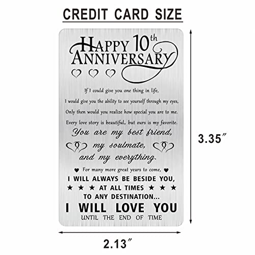 Alotozo 10th Anniversary Card Gifts for Him Husband, Happy 10 Years Wedding Anniversary Engraved Wallet Card Gift for Her Boyfriend Men2