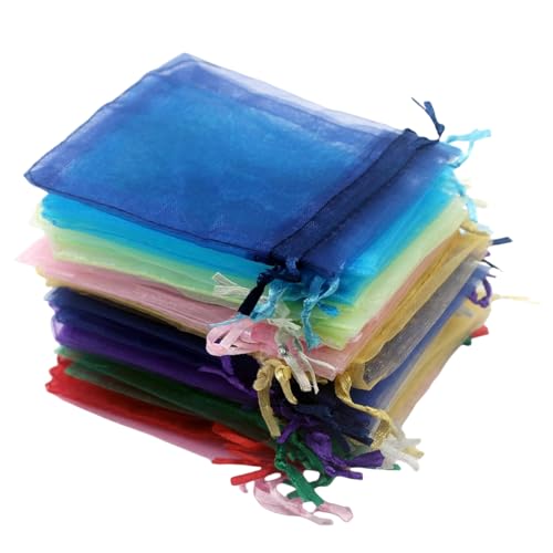 Leylve 100 Pièces Sachet Organza 7x9cm, Sac Cadeau, Pochette Bijoux, Sac de Mariage, Sac de Lavande, Faveur de Mariage, Fête de Festival, Cordon de Satin(Multicolore)