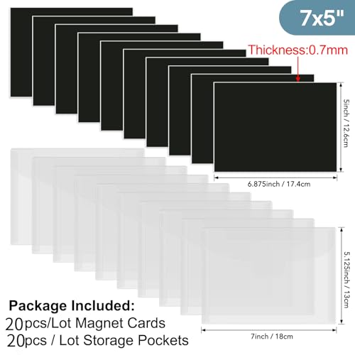 Image of 60Pcs /Set 20 Magnetic Sheets for Dies Storage Stamp and 20Die Storage Pockets Die Cut Storage Multi-function Magnetic Storage Cards set with 20Label Stickers Card Making Supplies(Thickness: 0.7mm)
