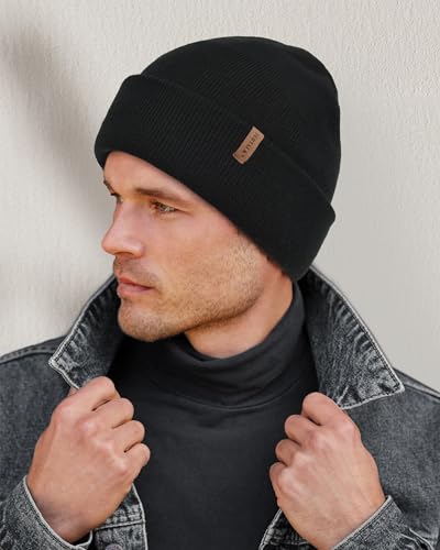 Image of FURTALK Mens Beanie Fleece Lined Winter Hats Double Layered Stylish Knited Cuffed Plain Hat