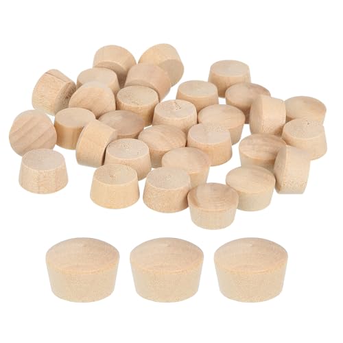 Image of uxcell 40Pcs Wood Button Plugs, 12.5mm /0.49 inch Flat Head Hardwood Screw Hole Plug Wooden Caps Buttons Wood Plug for Furniture Woodworking Craft Decor (14mm x 12.5mm)