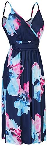 OUGES Women's Summer Spaghetti Strap V-Neck Floral Short Party Dress with Pockets(Floral08,M)