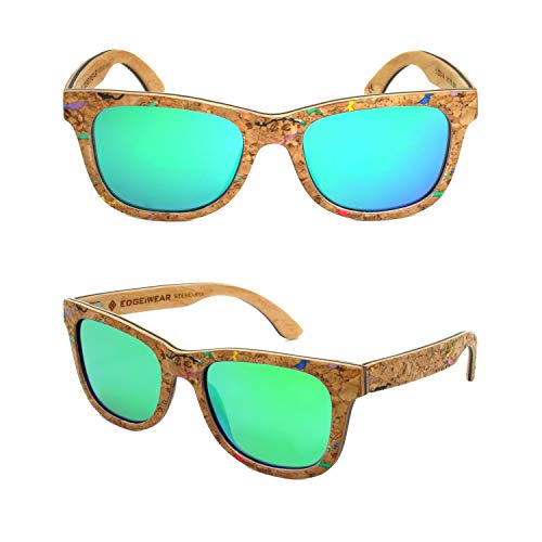 Real Natural Corkwood Frame Polarized Sunglasses Eco Friendly With Color Mirror Lens Bamboo Case included WDES02-P1GNRV(gnrv)2