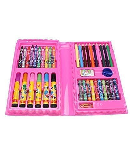 Image of Color Set 46 Pieces Art Craft Color Kit (Crayons, Water Color, Sketch Pens) for Kids (Multicolor) (Pink)