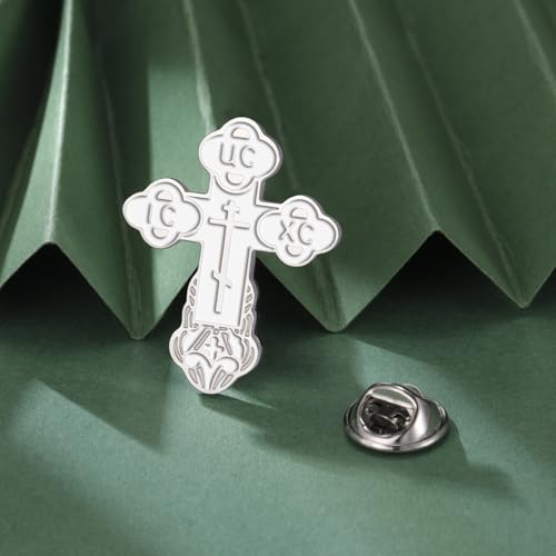 Image of TEAMER Cross Brooch Lapel Pin For Men Russian Orthodox Crucifix Eastern Church Cross Tie Pins Religious Christian Prayer Jewelry