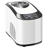 HOMCOM Gelatiera 1.5L con Compressore Integrato, 140W, Macchina per Gelato con Modalità Morbida e Dura, Funzione Auto-Mantenimento al Freddo, con Misurino, Paletta e Cucchiaio, Bianca