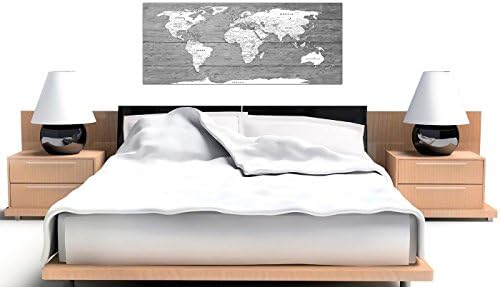 Wallfillers Grey White Map of World Atlas - Canvas Wall Art Print - Modern - 1315-120x50cm