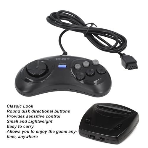 Plyisty Kontroler do Gier 9-pinowy, 16-bitowy Plug and Play Mały, Ergonomiczny Ręczny Pad do Gier, Długi Kabel Połączeniowy Konsoli Genesis Retro