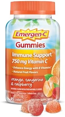 Emergen-C 750mg Vitamin C Gummies for Adults, Immunity Gummies with B Vitamins, Gluten Free, Orange, Tangerine and Raspberry Flavors, 45 Count (Pack of 1)