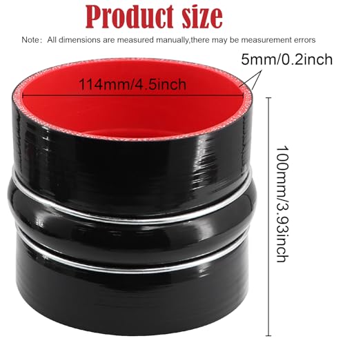 Image of Straight Coupler Silicone Hose ID 4-1 /2 inch 4 Ply Polyester Reinforcement as Turbocharger Tube Air Intake Pipe with 2 Stainless Steel T Clamps