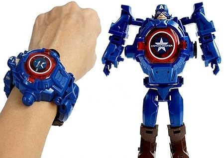 EVOTECH Iron Man/Ben10/Spider Man/Captian America Super Hero Action Figure Toy Robot Deformation Convertible Digital Wrist Watch for Kids (Captain America) (B0D7ZZ85VB) Amazon Price History, Amazon Price Tracker