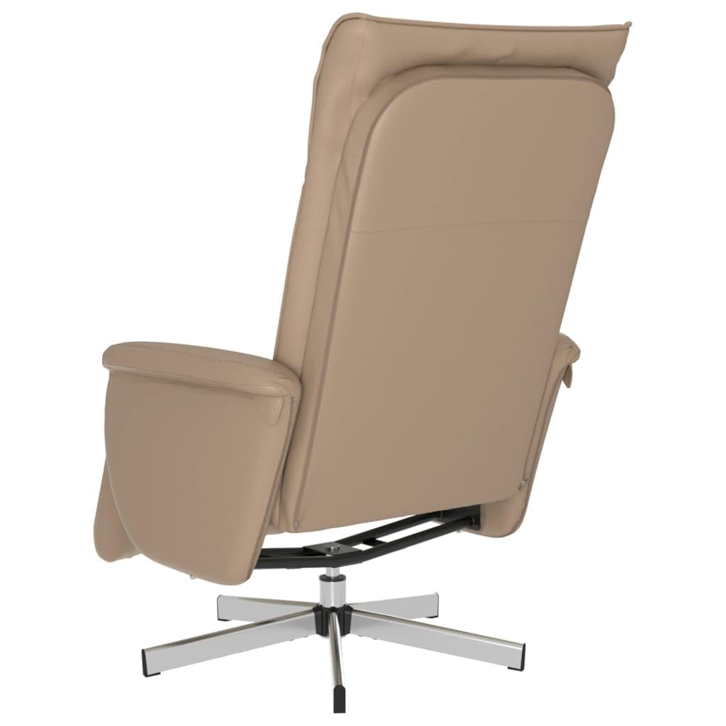 Fotel relaksacyjny z podnóżkiem, kolor brązowy cappuccino, ze sztucznej skóry, regulowany, obrotowy, z funkcją leżenia, ergonomiczny, wygodny, do salonu, biura, kącika do czytania, kominka