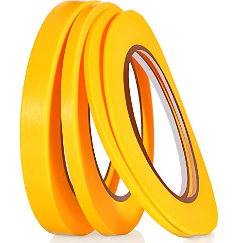4 Rolls Fine Line Tape Fineline Automotive Masking Tape for DIY Car Making Auto Paint Thin Lines Paper Tape (Yellow,1/16, 1/8, 1/4 and 1/2 Inch x 52 Yard)