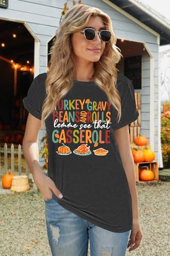 Image of Thanksgiving Shirts Women Turkey Gravy Beans and Rolls Tshirts Funny Turkey Graphic T-Shirt Family Thanksgiving Tops