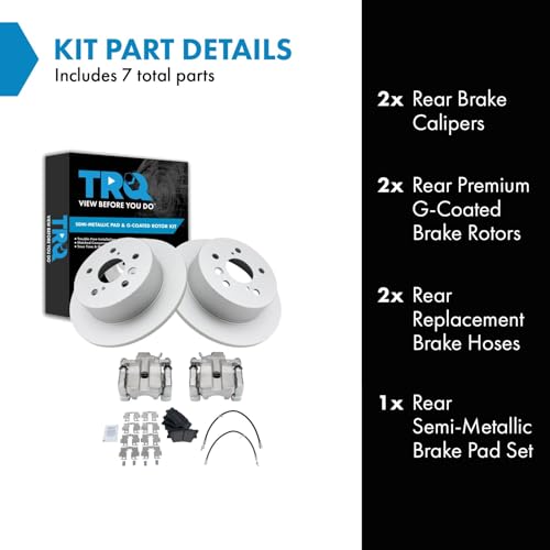 Image of TRQ Rear Brake Pad and Rotor Set Semi Metallic Coated Rotors Calipers Compatible with 2007-2012 Lexus ES350 2008-2012 Toyota Avalon 2007-2011 Camry