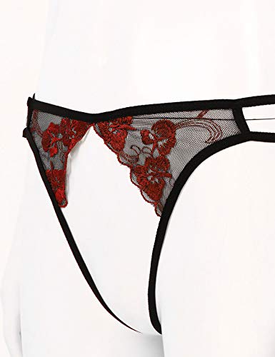 Kaerm Woman's See Through Sheer Lace Lingerie Set 1/4 Cups Underwired Push Up Bra Top with G-String Briefs