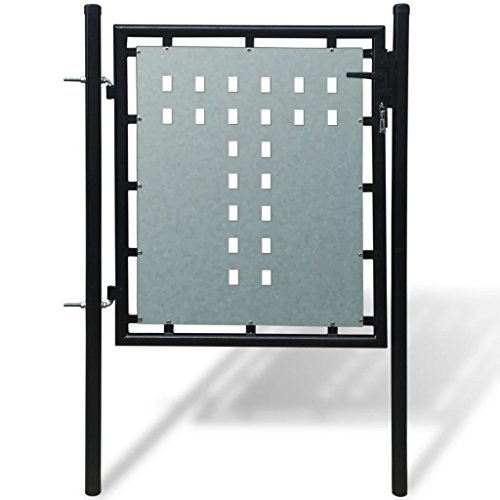 Tidyard Single Door Fence Gate Garden Gate Metal Gate with Lock 100 x 125 cm Black