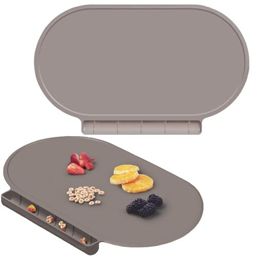 Image of Silicone Placemat for Baby, Silicone Baby Toddlers Non-Slip Tablemats Stain Resistant Anti-Skid Reusable Dishwasher Safe Table Mats, Portable Food Mat Travel (2Pack, Gary)