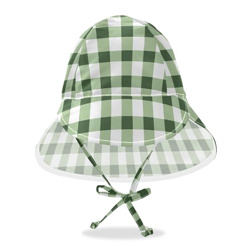 Green White Checkered Plaid Toddlers Sunhat Boys Beach Girl UPF 50+ Protection Wide Brim Beach Essentials
