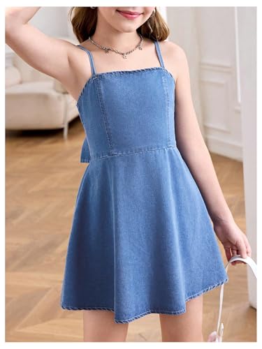 Floerns Girl's Cut Out Bow Tie Back Mini Denim Dress Spaghetti Strap A Line Dresses3