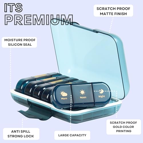 Image of Premium Unbreakable Medicine storage organizer- Waterproof Medicine organizer box- Medicine Box, 7 days Medicine Box For Home-Large Pill Organizer Box Case (Blue-3 Compartment)