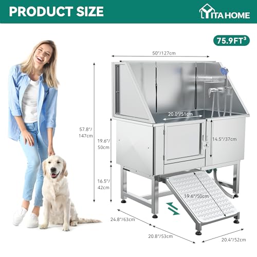 YITAHOME-50-Dog-Grooming-Tub-304-Stainless-Steel-Professional-Dog-Bathing-Station-wRamp-Faucet-Floor-Grate-Dog-Bathtub-for-Large-Medium-Small-Pets-Left-Door-Dog-Washing-Station-for-Home YITAHOME 50 Dog Grooming Tub 304 Stainless Steel Professional Dog Bathing Station wRamp Faucet Floor Grate Dog Bathtub for Large Medium Small Pets Left Door Dog Washing Station for Home