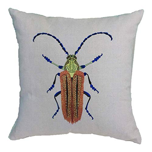 ZUODU Funda de almohada creativa de 45 x 45 cm, con diseño de escarabajo negro bordado, de algodón, de lino, funda de almohada decorativa de 45 cm x 45 cm