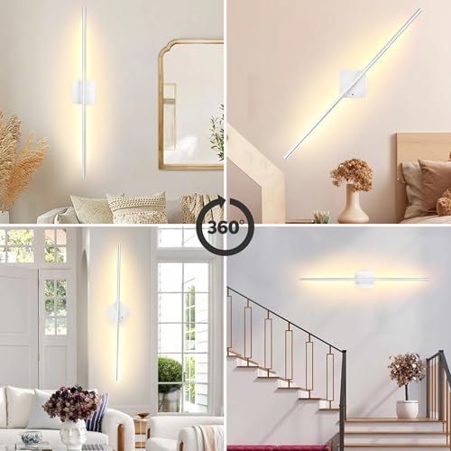 Image of 32 Inch Wireless Wall Sconces Set of 2, Rechargeable Battery Operated Wall Sconce With Remote & Touch, 8000mah, 3 Color Modes, Magnetic, 360 Rotate, for Bedroom, Living Room, Hallway Decor, Silver