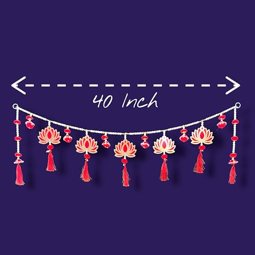 Image of iHandikart Decorative Lotus Toran for Door | Hanging Beads and Tassels for Entrance, Elegant Flower for Backdrop and Handmade Beaded Bandhanwar for Decoration (40 Inch)