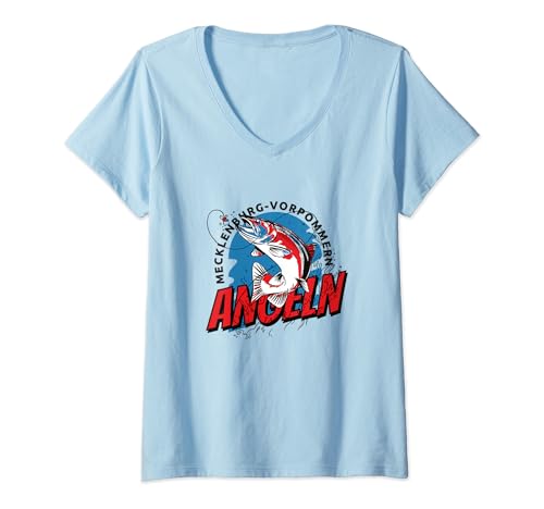 Damen Angeln Mecklenburg Vorpommern Fischer Angelsport T-Shirt mit V-Ausschnitt