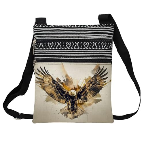 Bald Eagle Messenger Bag Small Ethnic Pattern Printed Adjustable Strap Crossbody Zipper Bag Bald Eagle Phone Bag Wallet Cute Shoulder Handbag for Women Friends