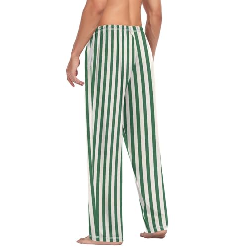 ALAZA White Green Stripes Men’s Pajama Pants Soft Long Sleep Pants Lounge Pajama Bottoms with Pockets 5