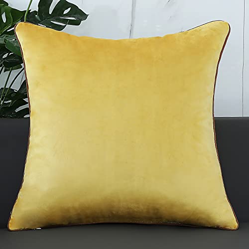 Qopoyu Velvet Pillow Cover Decorative Pillow Super Soft Square Pillowcase Gold Leather Striped Patchwork Luxury Modern Cushion Case For Sofa Couch Bedroom Car Living Room 20"X20" Inch Yellow #TOP1