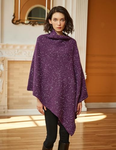 Image of BEAUTELICATE Women Wool Poncho Knitted Tweed Wool Sweater Pullover Pile Collar Cape