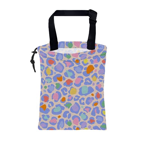 Image of Car Garbage Bag Rainbow Colorful Leopard Drawstring Car Trash Bag Hanging for Back Seat with Adjustable Buckle Canvas Vehicle Trash Can Easy-to-Install