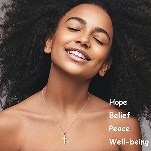 Sterling Silver Cross Necklace Gold Plated,5A CZ Diamond Infinite Elements,18"+2" Silver Chain,Classic Cross Faith Jewelry Gifts for Daughter Wife2