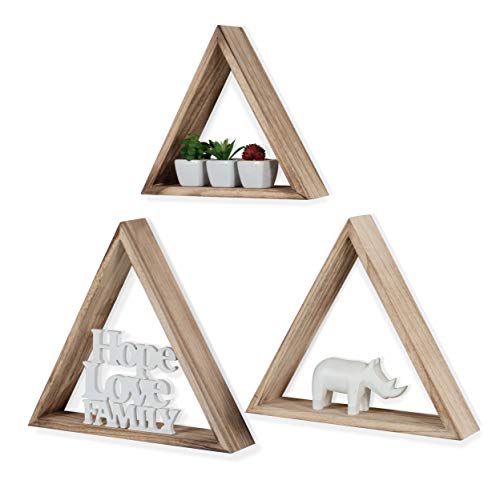 Rustic State Dante Wall Mount Triangle Wooden Box Geometric Floating Shelf Display Hanging Bookshelf Decorative Picture Book Ledge - Distressed Walnut - Multiple Sizes - Set Of 3 #TOP20
