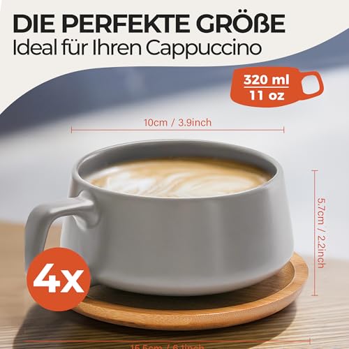Cappuccino Tassen Miamio – 4 Stück 320 ml Kaffeetassen Set