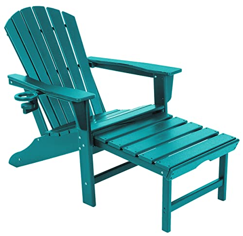 Doubob Adirondack Ottoman Outdoor Patio Hdpe Fire Pit Weather Resistant Plastic Lounge Chairs For Beach Backyard Garden Porch Campfire With Cup Holders, Extra Large, Blue #TOP2