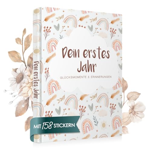 Cozy Racoon Babyalbum Dein erstes LebensJahr mit 158 Stickern. Baby Album zum Selbstgestalten und Ausfüllen für die schönsten Momente. Geschenk zur Geburt für Jungen und Mädchen | Boho Muster