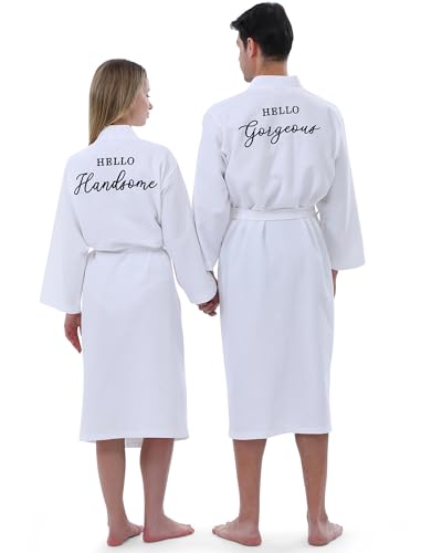 Image of Jecery 2 Pack His and Hers Robes Gifts for Couples Cotton Waffle Knit Matching Robes Party Anniversary Wedding Women Men