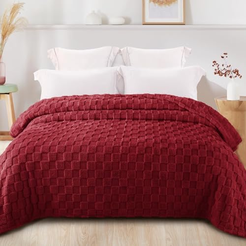 Exclusivo Mezcla Kuscheldecke Fleecedecke, Superweiche Karierte Sofadecke, Flauschige Decke für alle Jahreszeiten, 150 x 200 cm, Weinrot