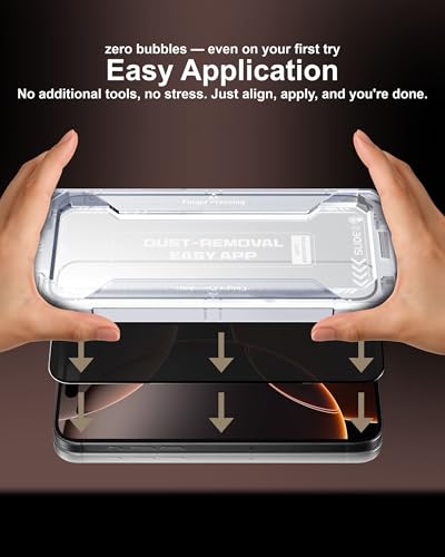 Image of Affix 2 Pack for Privacy iPhone 17 and iPhone 16 Pro Full Coverage Tempered Glass, Screen Protector Guard with Easy Fix Installation Tool, 9H Hardness Shatterproof, HD Clear Scratch Resistant