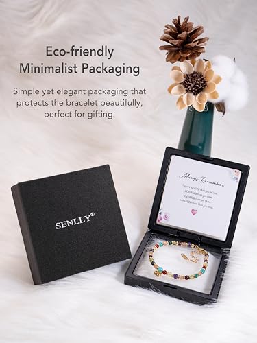 SENLLY Crystal Initial Bracelet, Meaningful Gift for Women Crafted with Natural Stone & Bubble Letter Charm M, Adjustable for Mom Daughter Sister Wife Friend - image 6